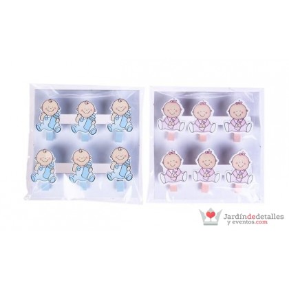 Pack 6 pinzas baby madera
