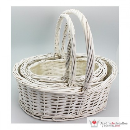 Juego de 3 cestas de mimbre ovaladas blancas