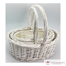 Juego de 3 cestas de mimbre ovaladas blancas