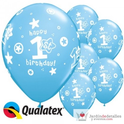 6 globos 1st happy birthday azul