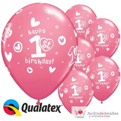 6 GLOBOS 1ST HAPPY BIRTHDAY ROSA