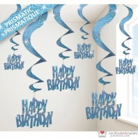 Decoración espiral happy birthday azul