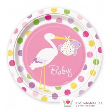 Platos baby con cigüeña 8 unidades