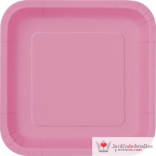 Plato cuadrado fucsia 23 cm. 14 unidades
