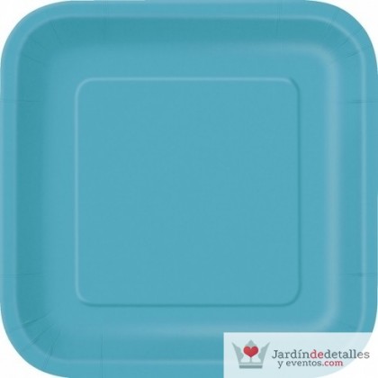 plato cuadrado color caribe 14 unidades
